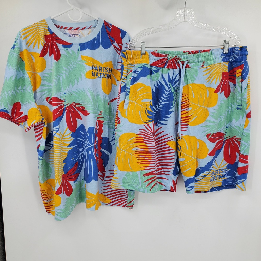 Parish Nation Mens 3XL Tropical Floral T-Shirt and Shorts Set Multicolor Resort